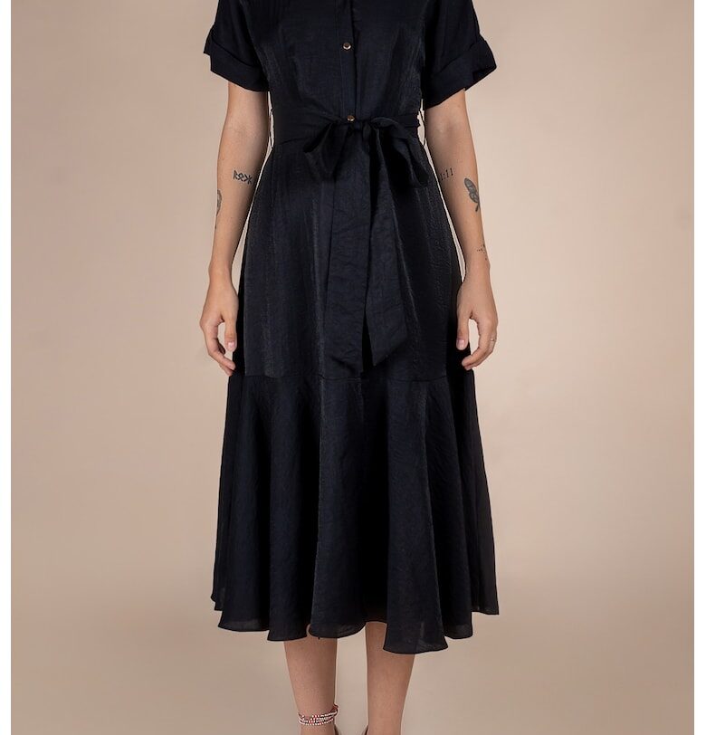 Rochie-camasa midi cu volane si cordon in talie Monarh design