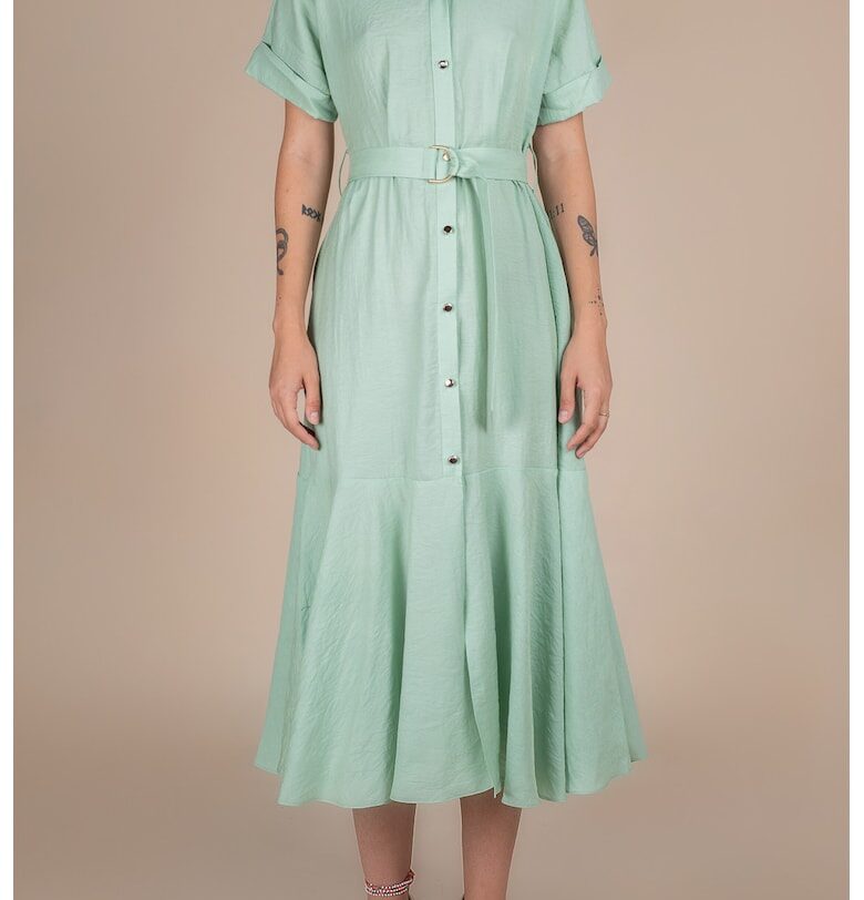 Rochie-camasa midi cu volane si cordon in talie Monarh design