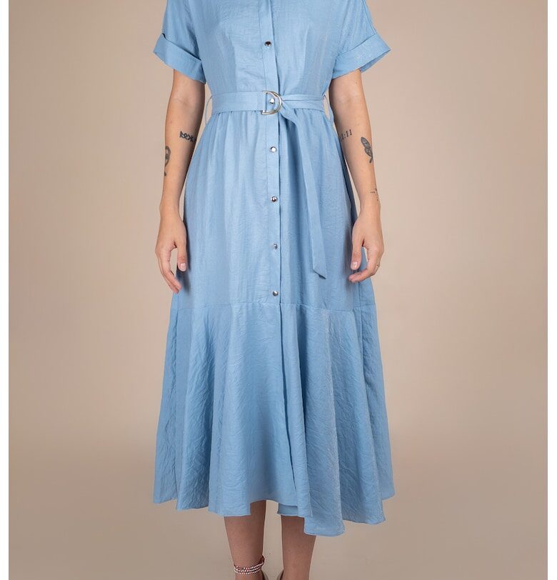 Rochie-camasa midi cu volane si cordon in talie Monarh design