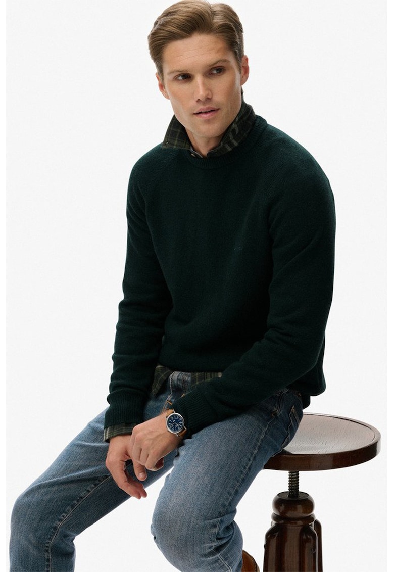 SUPERDRY - Стандартен пуловер с вълна с ръкави реглан - Бледозелен Superdry Co