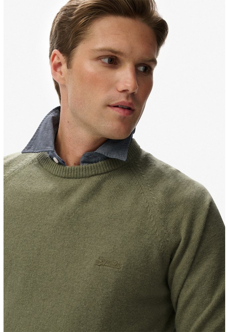 SUPERDRY - Стандартен пуловер с вълна с ръкави реглан - Зелени аспержи Superdry Co