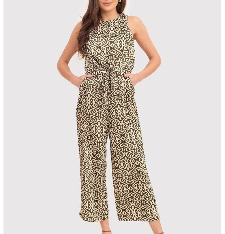 Salopeta cu model geometric si talie innodata PA596 - Зелен Ax Paris