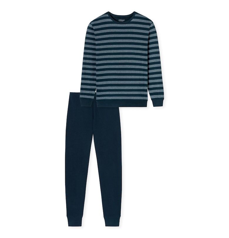 Skiny - Памучна пижама с райе - Тъмносин Uncover by Schiesser