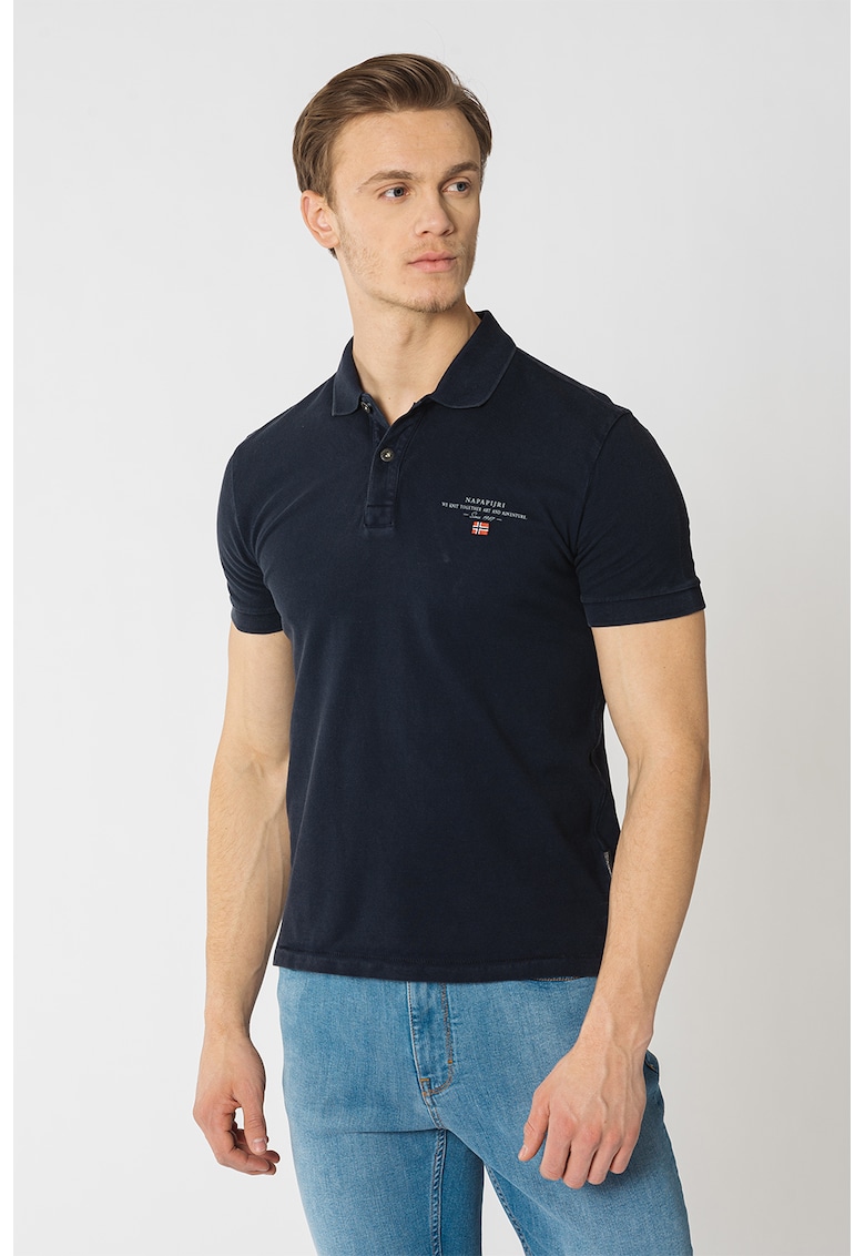 Tениска Elbas от памучно пике с яка - Тъмносин Napapijri