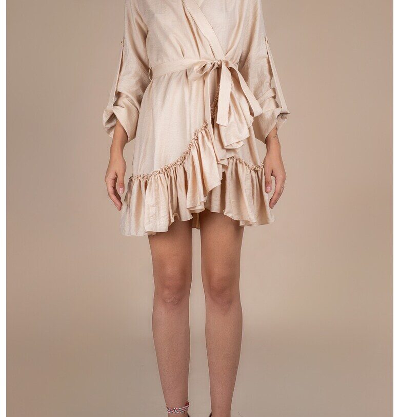 Wrap Dress With Ruffles & Wide Cuffs Monarh design