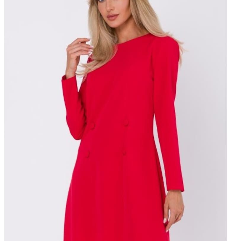 А-силует рокля с дълги ръкави - полиестер - червена - OEM