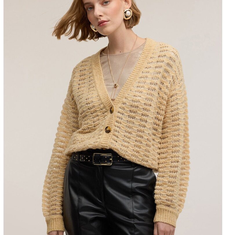 Ажурена шпиц жилетка - Сламеножълт Motivi