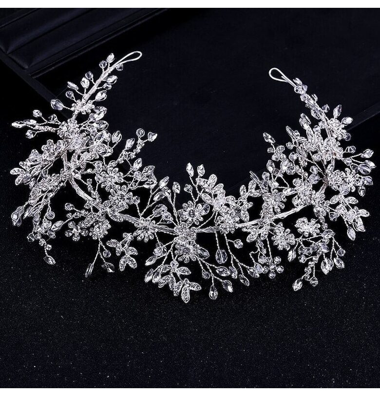 Аксесоар за коса - сребрист - с цветя и камъни - Tonna C11 - Pursehuit