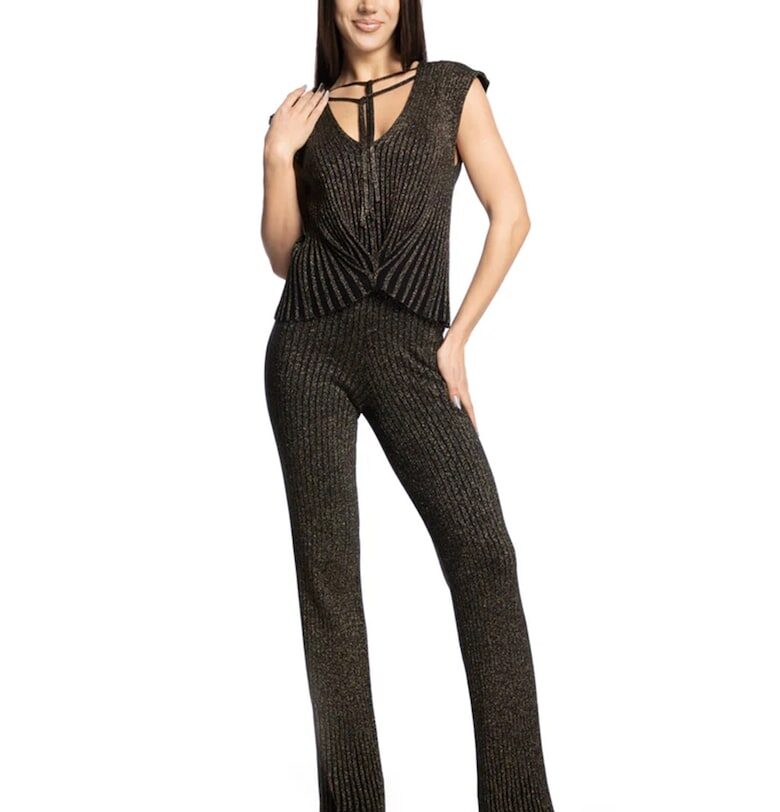 Асиметричен топ с бляскав дизайн - Тъмнокафяв Lara Wear