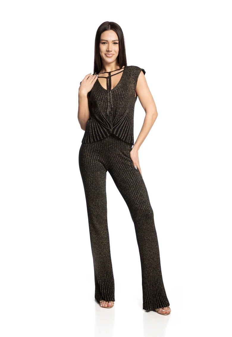 Асиметричен топ с бляскав дизайн - Тъмнокафяв Lara Wear