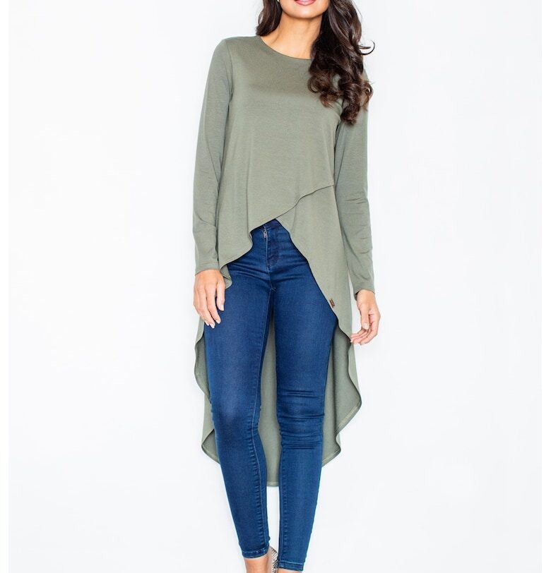 Асиметрична дамска блуза -  Вискоза/Еластан - Маслинено зелено Figl