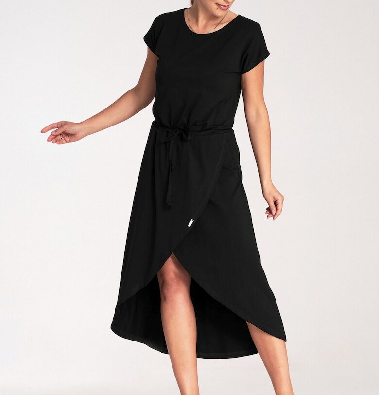 Асиметрична миди рокля -  вискоза - черно Figl