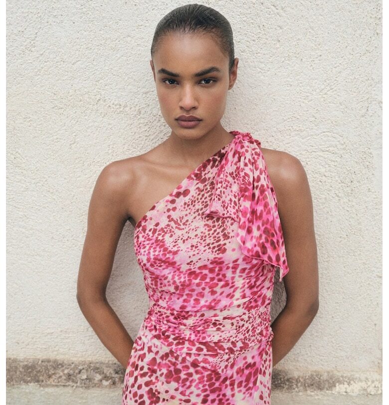 Асиметрична рокля с десен Mango