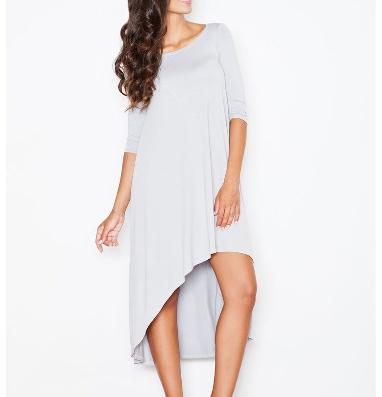 Асиметрична рокля  сива - с дълъг ръкав - вискоза Figl