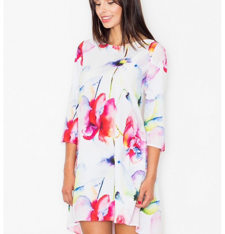 Асиметрична рокля -  флорален принт - многоцветна - полиестер - Figl