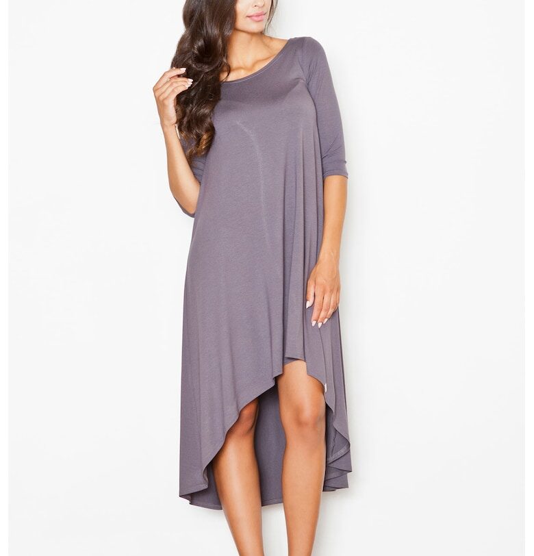 Асиметрична сива рокля  с дълъг ръкав - изработена от вискоза Figl