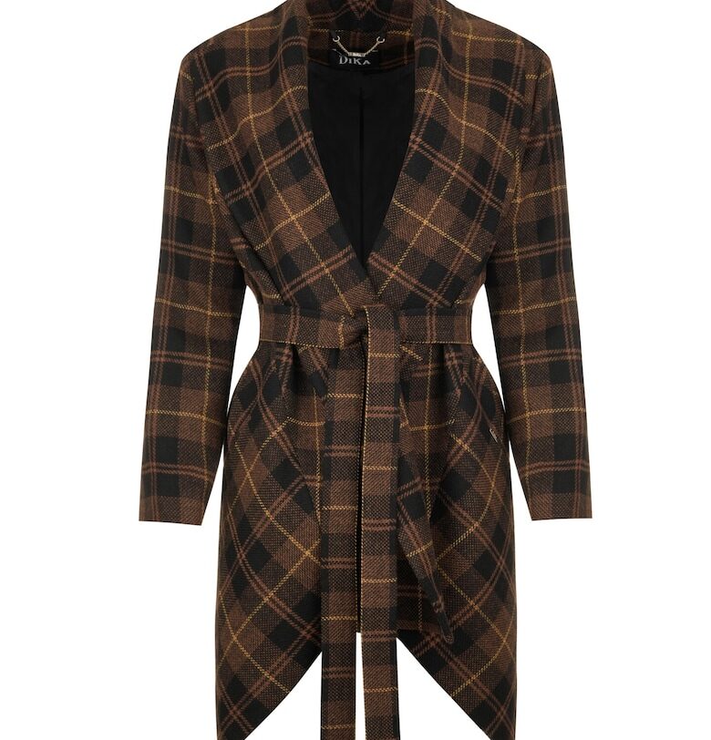 Асиметрично палто с кариран десен DiKa