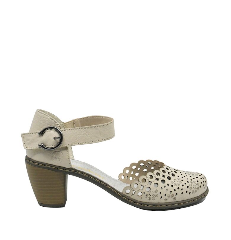 Бежови обувки  от естествена кожа с изрязани връзки и перфорация от дантела RIK40902-60 Rieker