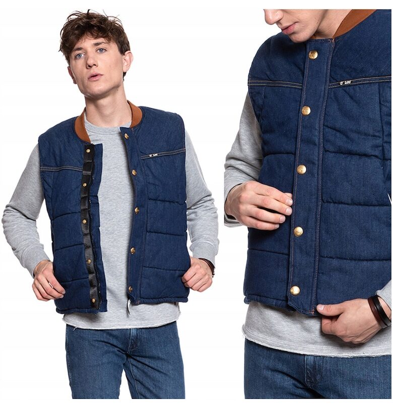 Безръкав елек -  Увита жилетка - Стандартна кройка - Закопчаване: Тик-так - Състав на материала: 100% памук - Брой джобове: 3 - Син Lee