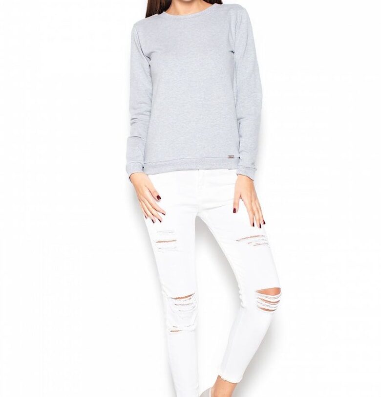 Дамска блуза  сива - памук - семпла кройка - декоративна панделка - KATRUS