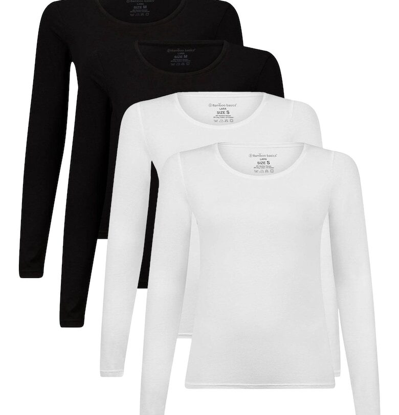 Блуза Lara с дълги ръкави - 4 броя - Бял/Черен Bamboo Basics