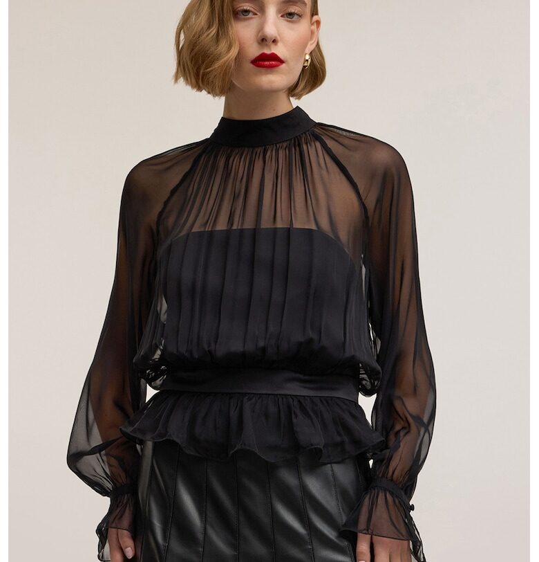 Блуза с дълги ръкави и полупрозрачни панели - Черен Motivi