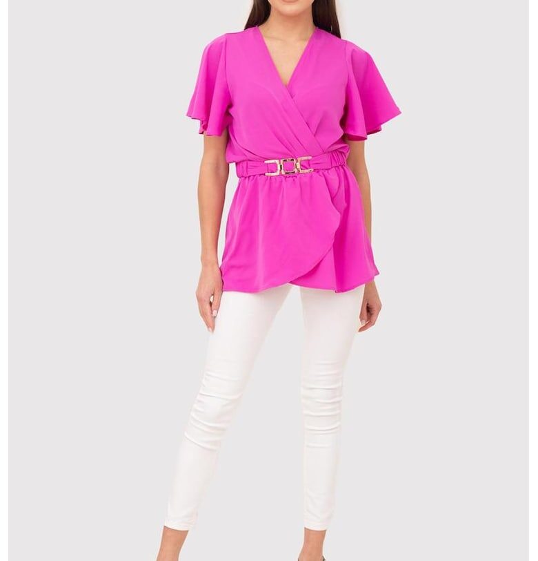 Блуза с къс ръкав и декоративен колан TA578 - Розово Ax Paris
