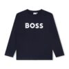 Блуза с овално деколте и контрастно лого - Тъмносин BOSS Kidswear