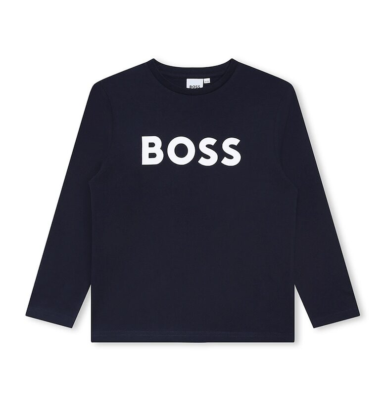 Блуза с овално деколте и контрастно лого - Тъмносин BOSS Kidswear