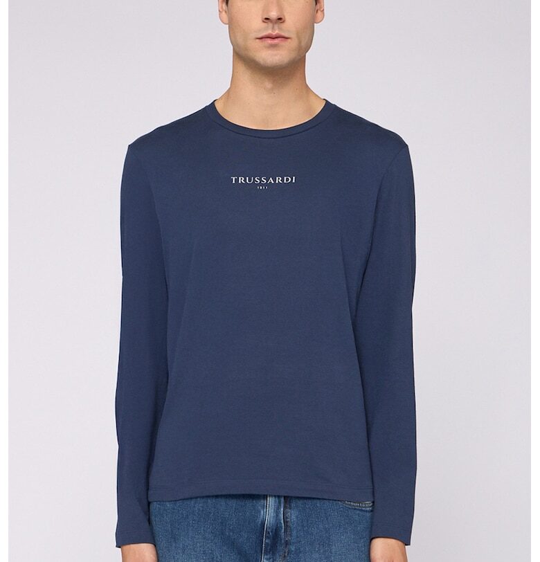 Блуза с овално деколте и лого - Тъмносин Trussardi