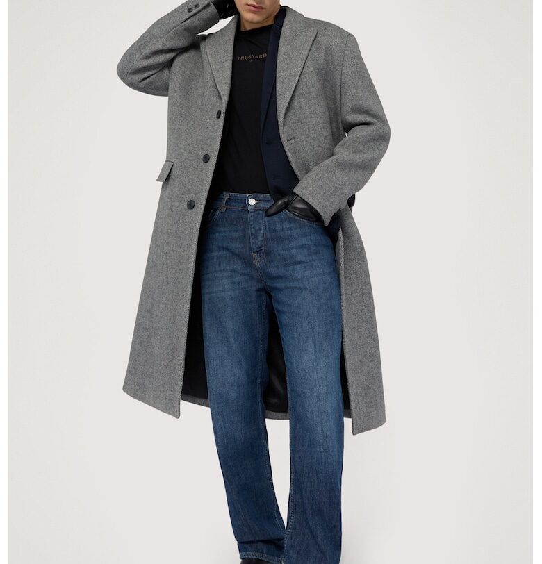 Блуза с овално деколте и лого - Ултрамарин синьо/Карамел Trussardi