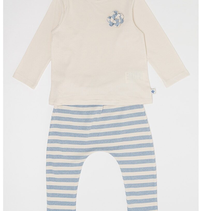 Блуза с овално деколте и панталон - 2 части - Слонова кост/Син United Colors of Benetton