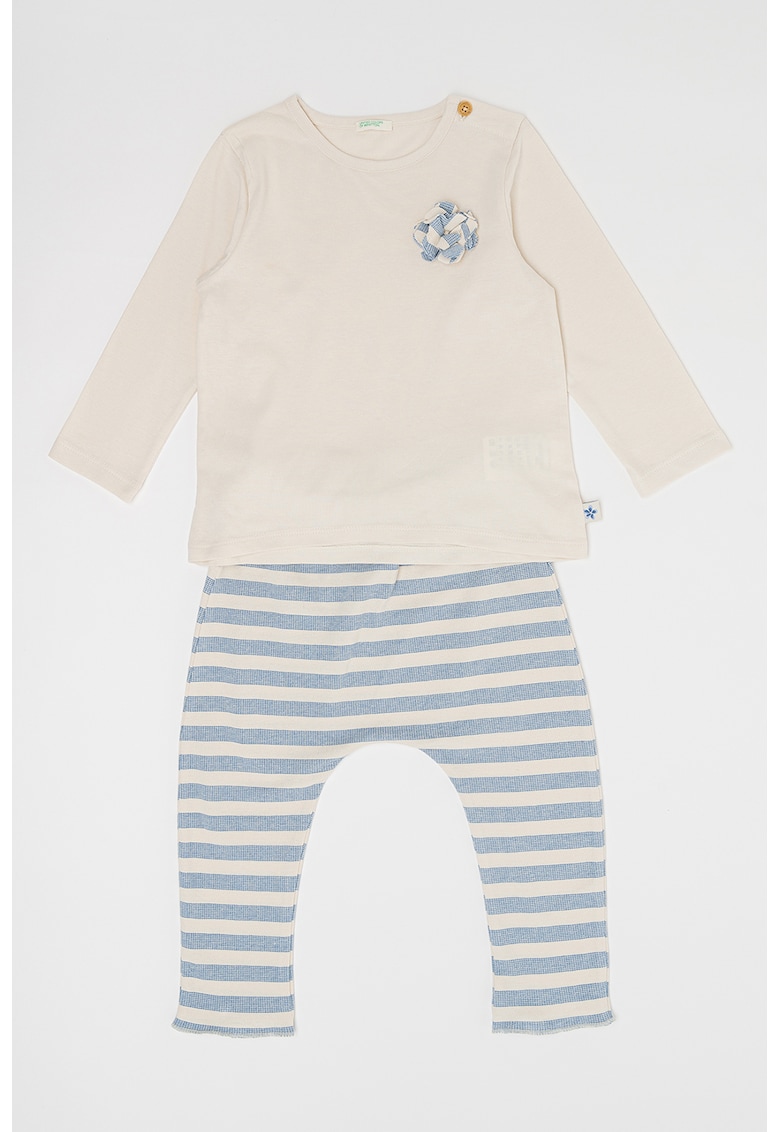 Блуза с овално деколте и панталон - 2 части - Слонова кост/Син United Colors of Benetton