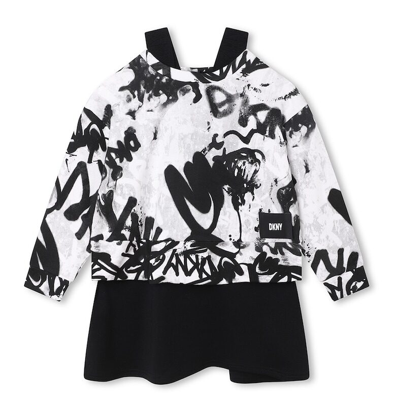 Блуза с щампа и рокля - 2 части - Бял/Черен DKNY