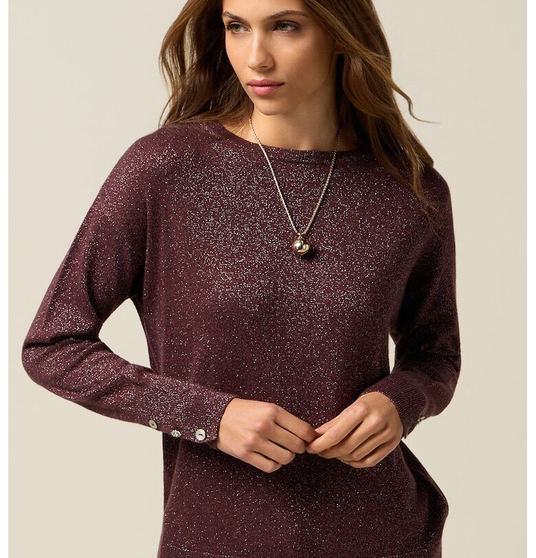 Бляскав пуловер с вълна - Тъмновиолетов/Сребрист Oltre