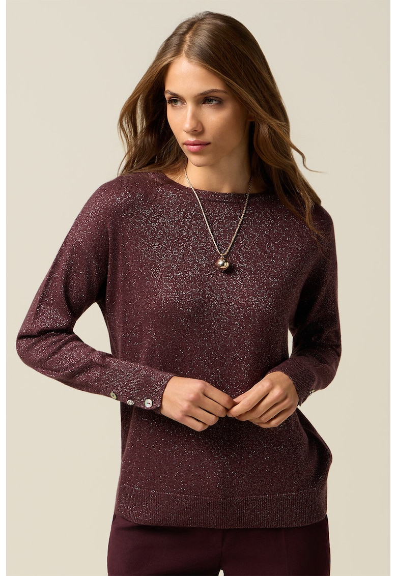 Бляскав пуловер с вълна - Тъмновиолетов/Сребрист Oltre
