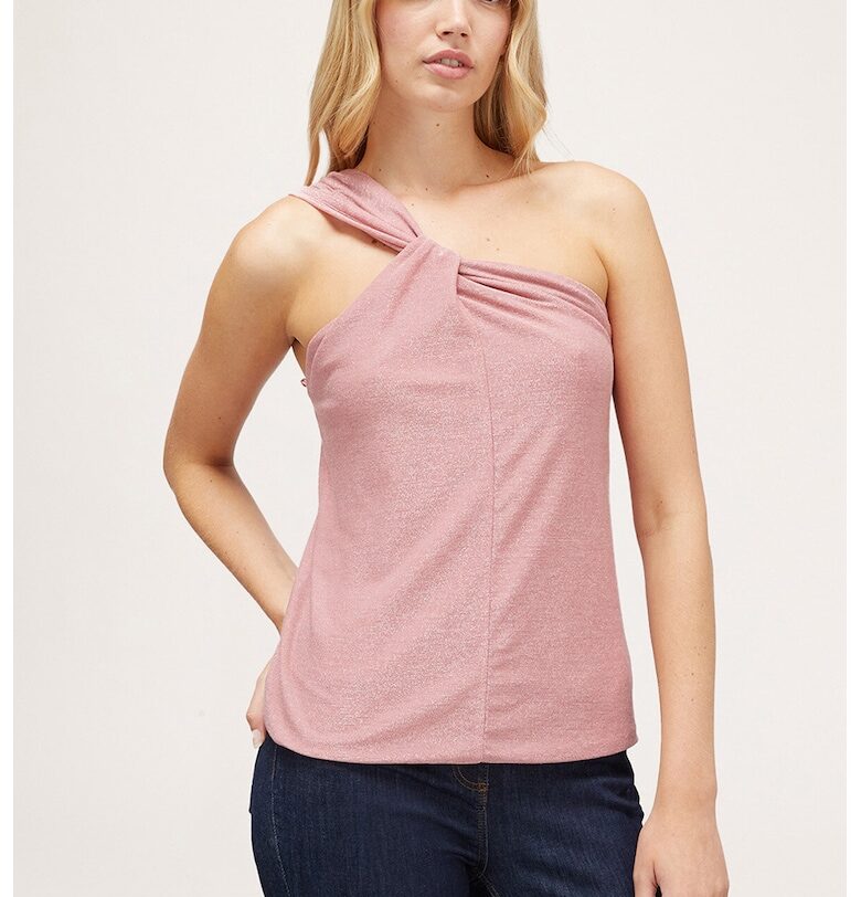 Бляскав топ с голо рамо - Прашно розово Motivi