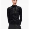 Бляскава блуза с яка - Черен Karl Lagerfeld