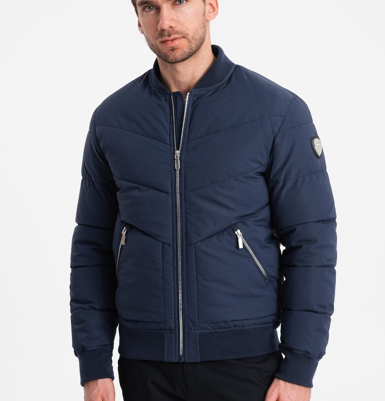 Бомбер яке OM-JALP-0143 - Мъжко - С цип - Без качулка - Тъмносин OMBRE