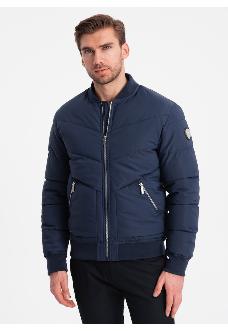 Бомбер яке OM-JALP-0143 - Мъжко - С цип - Без качулка - Тъмносин OMBRE