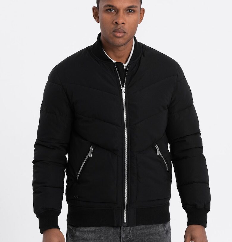 Бомбер яке OM-JALP-0143 - Мъжко - С цип - Без качулка - Черен OMBRE