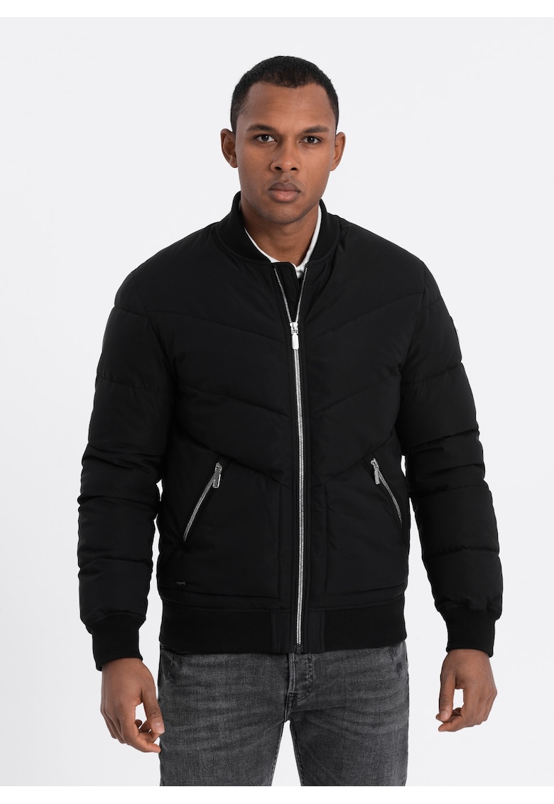 Бомбер яке OM-JALP-0143 - Мъжко - С цип - Без качулка - Черен OMBRE
