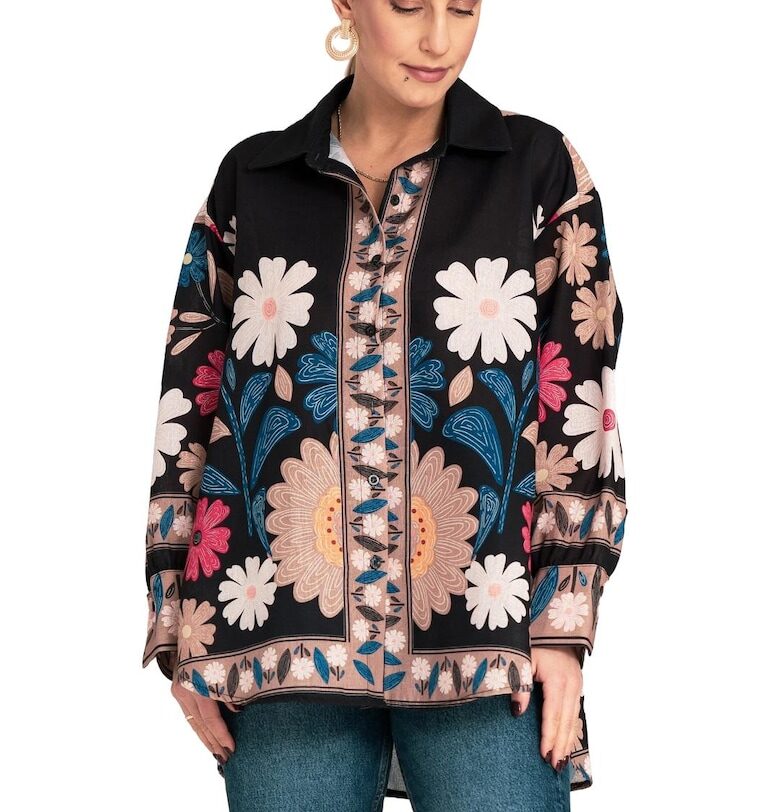 Бохо блуза  флорален принт - многоцветна - асиметрична - полиестер - SM Figl