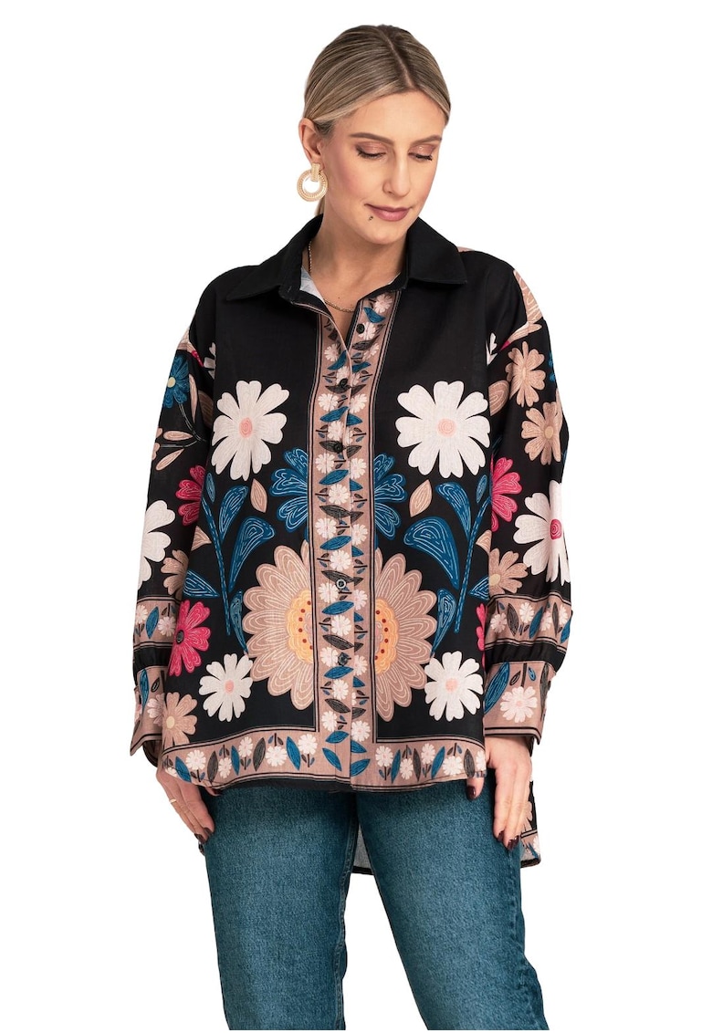 Бохо блуза флорален принт - многоцветна - асиметрична - полиестер - SM Figl