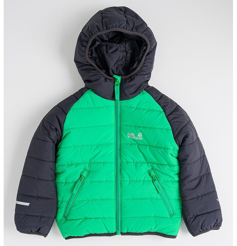 Ватирано зимно яке Zenon с качулка - Черен/Светлозелен Jack Wolfskin