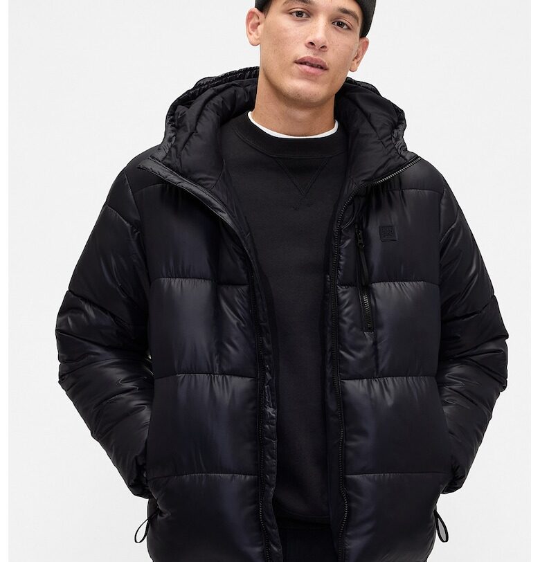 Ватирано зимно яке с качулка - Черен GAP