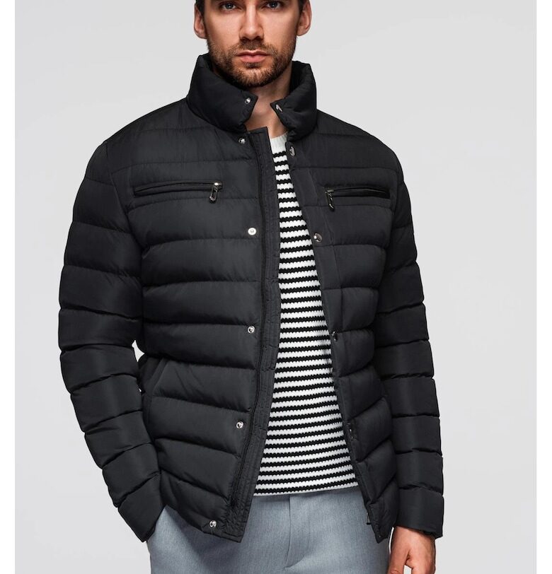 Ватирано яке с висока яка и ципове на гърдите OMBRE