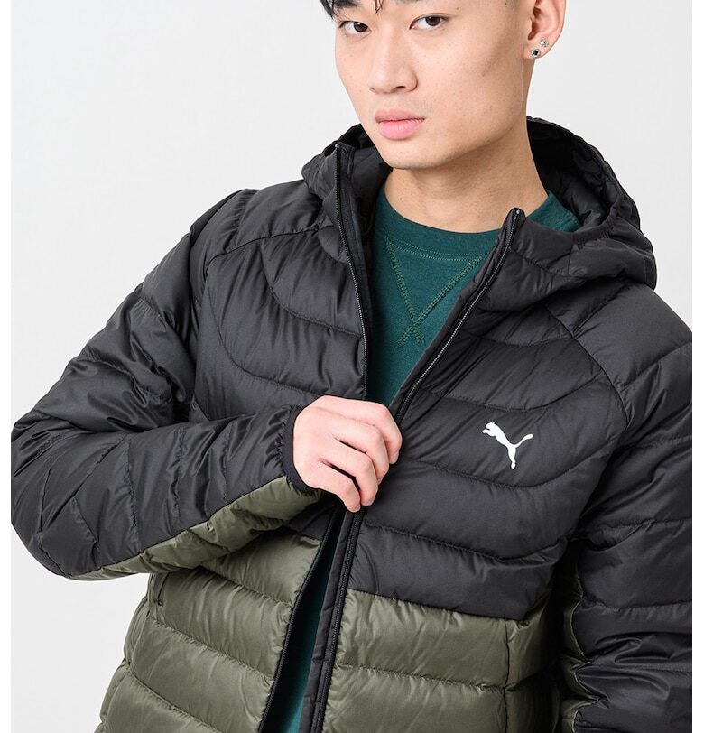 Ватирано яке с качулка - Черен/Тъмно каки Puma