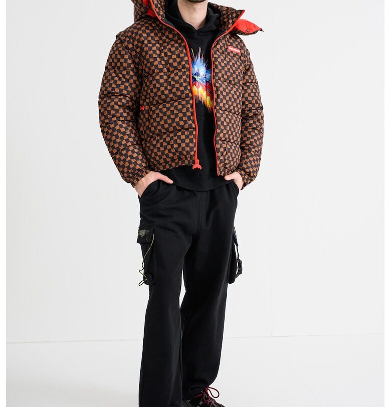 Ватирано яке с отделящи се ръкави и качулка - Червен/Черен/Канелено кафяво Sprayground