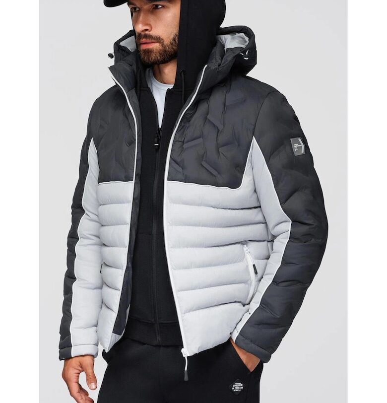 Ватирано яке със сваляема качулка  OM-JALP-0206 - Сив OMBRE